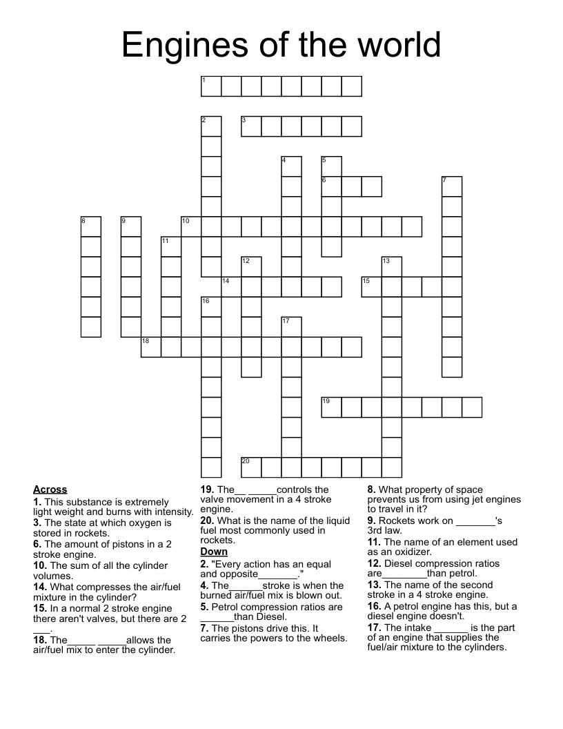 Engines of the world Crossword