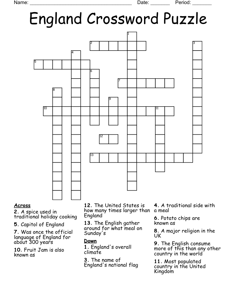 England Crossword Puzzle