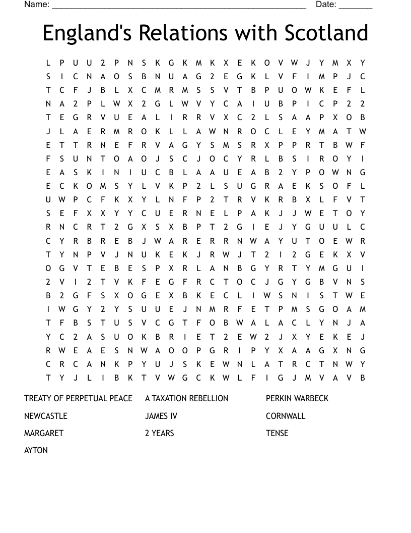 England's Relations with Scotland Word Search