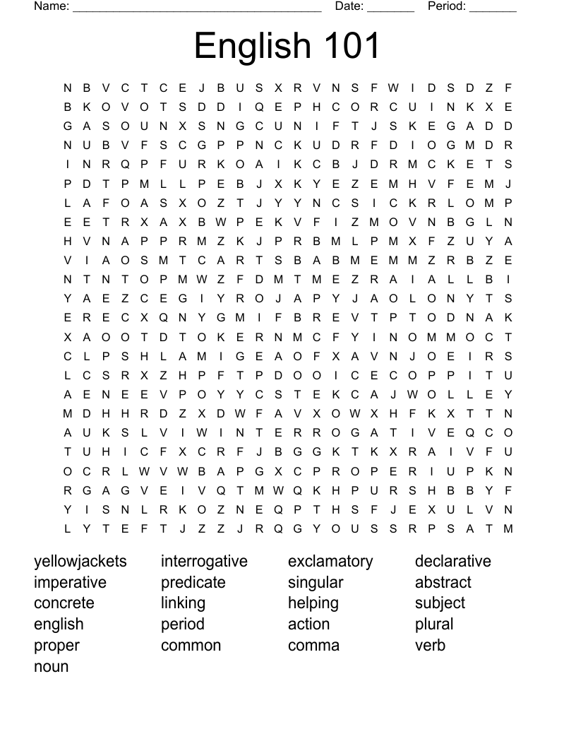 English 101 Word Search
