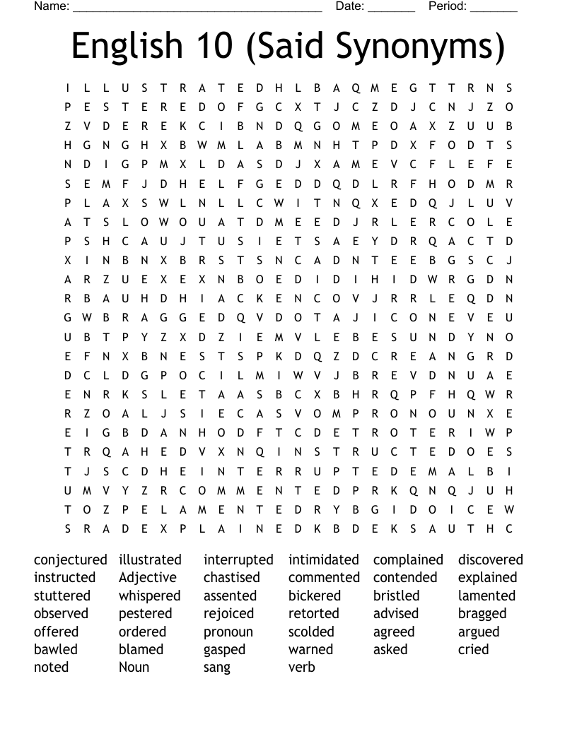 English 10 (Said Synonyms) Word Search