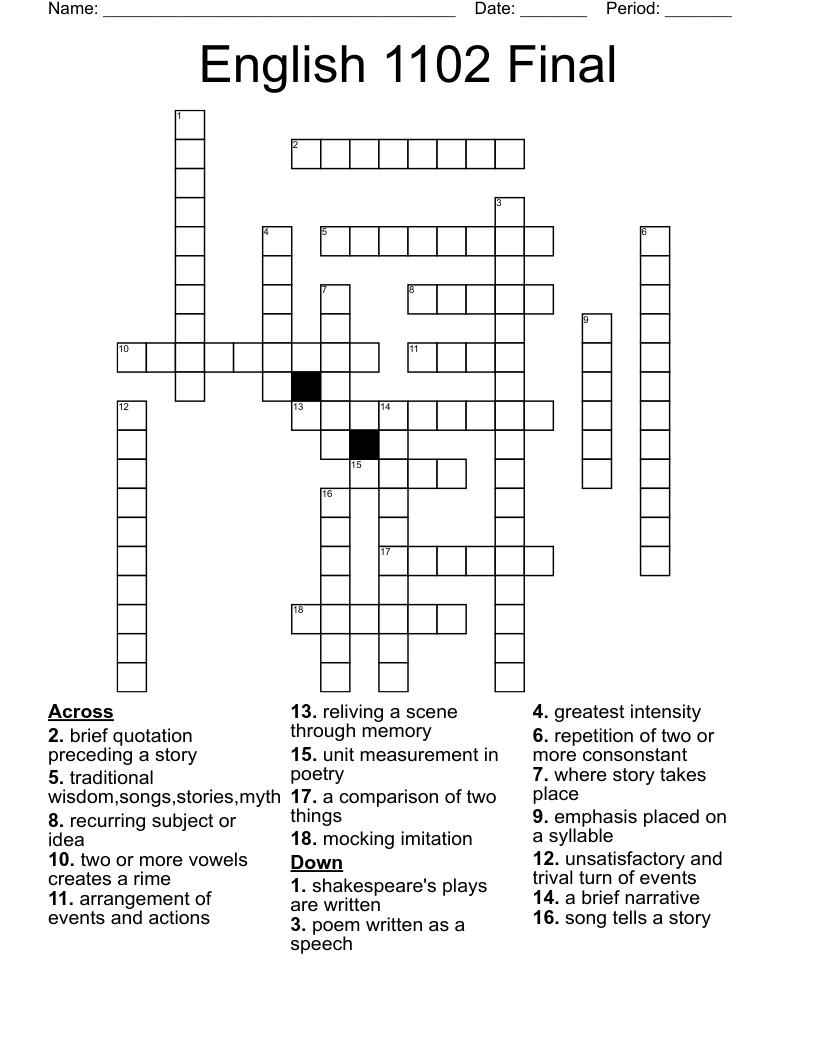 English 1102 Final Crossword