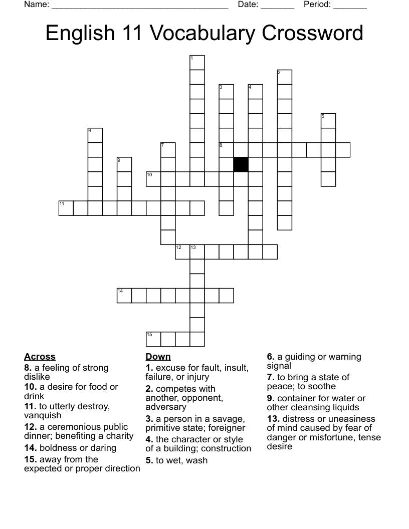 English 11 Vocabulary Crossword 