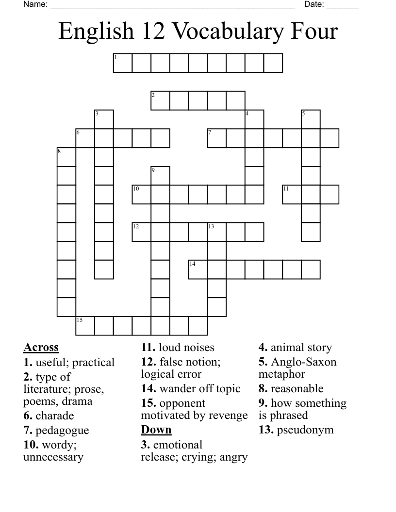 English 12 Vocabulary Four Crossword