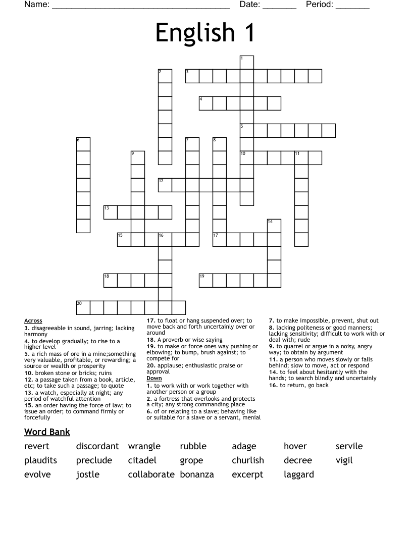 English 1 Crossword
