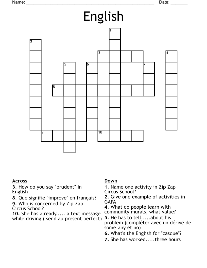 English Crossword