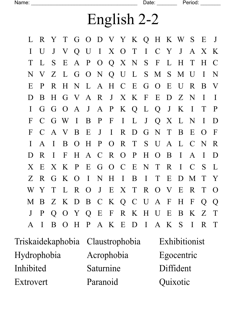 English 2-2  Word Search