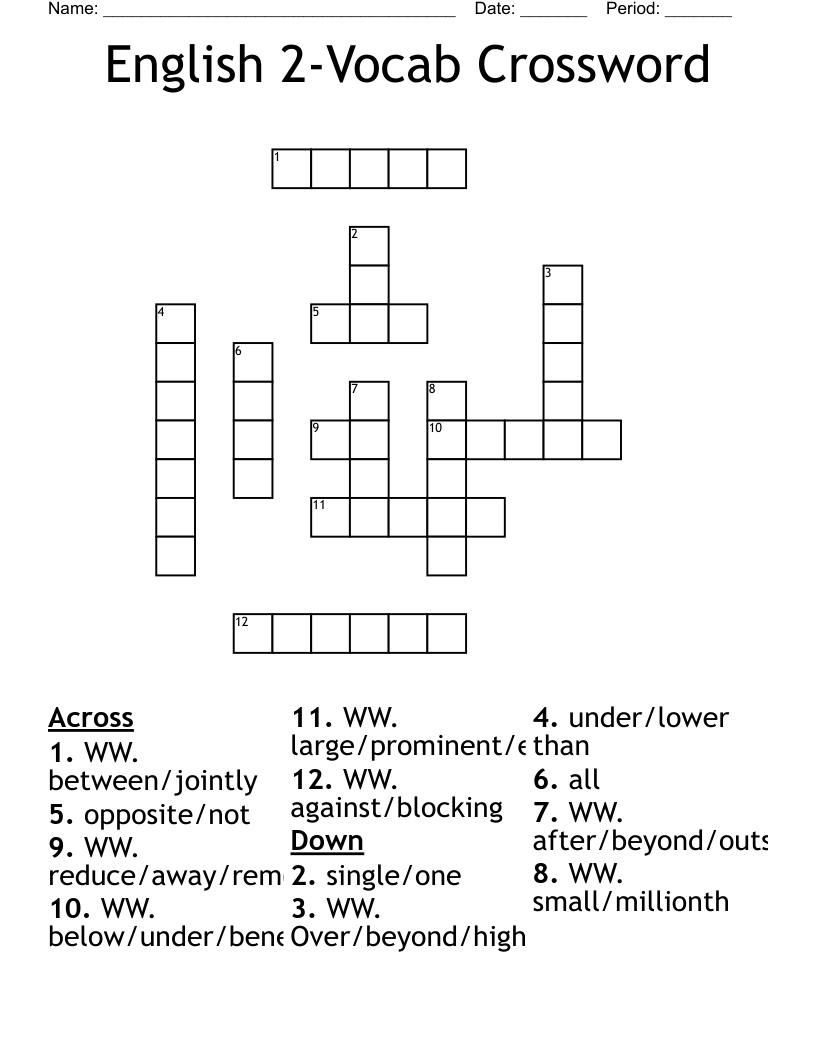 English 2-Vocab Crossword