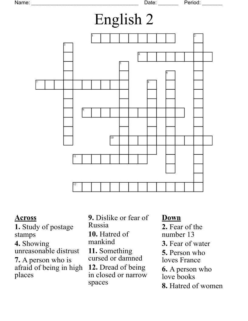 English 2  Crossword