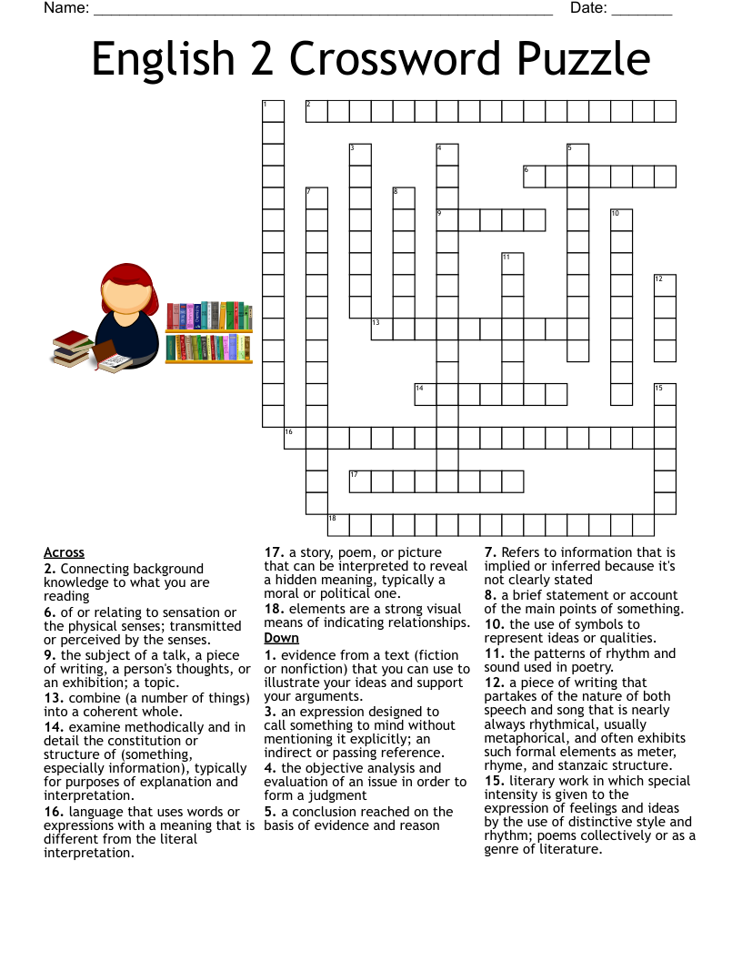 English 2 Crossword Puzzle 
