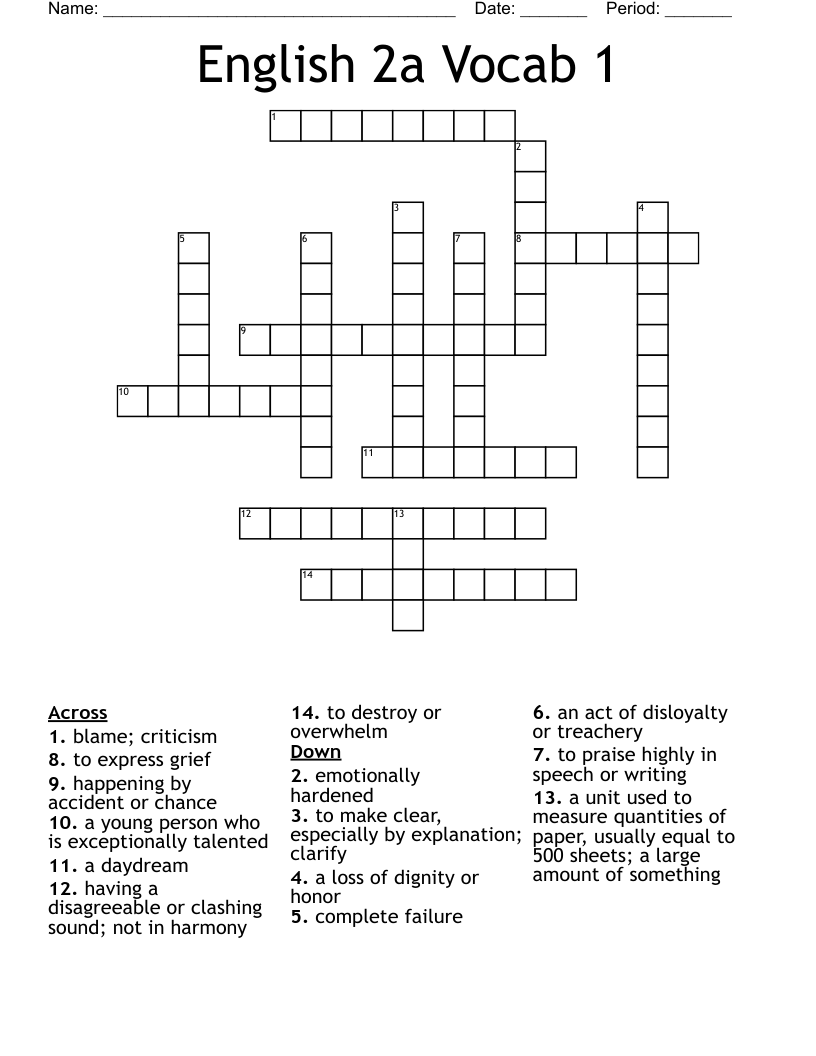 English 2a Vocab 1 Crossword