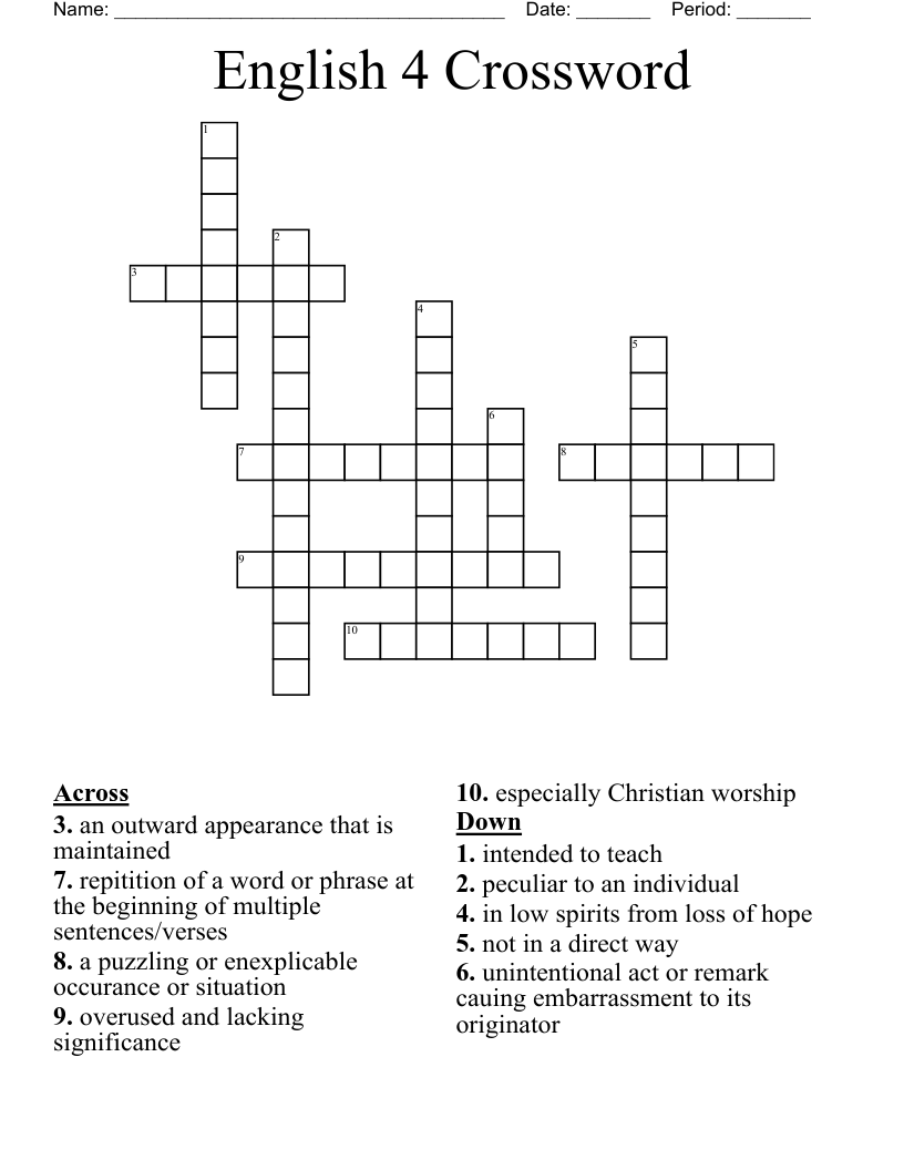 English 4 Crossword