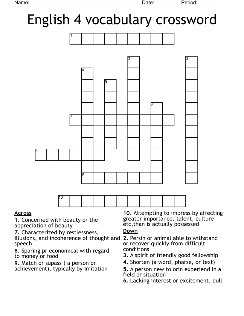 English 4 vocabulary crossword 