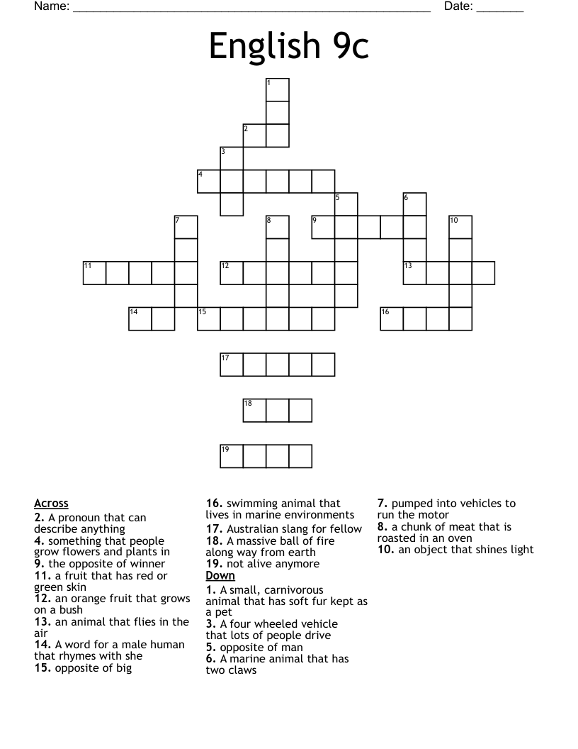 English 9c Crossword