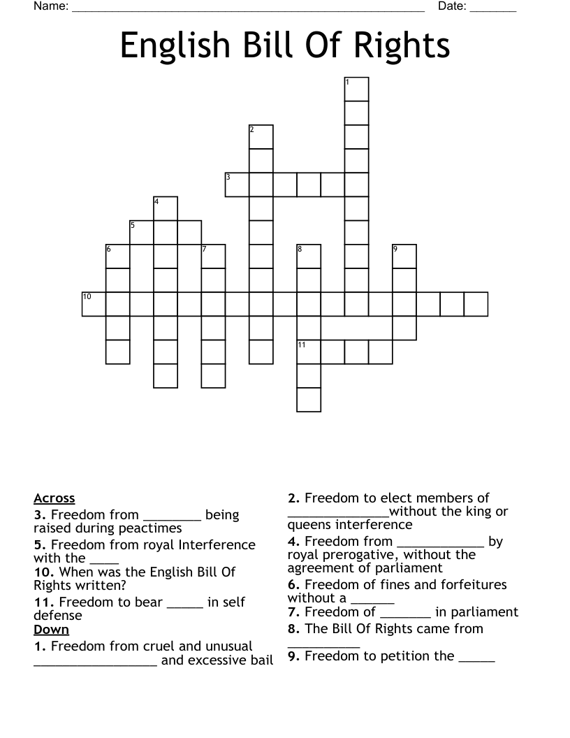 English Bill Of Rights Crossword