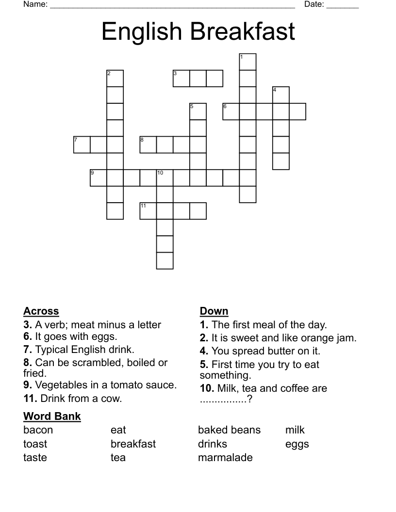English Breakfast Crossword