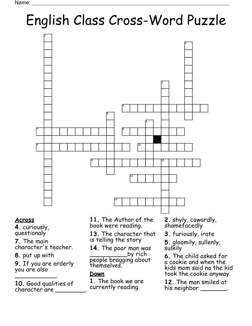 English Class Cross-Word Puzzle Crossword