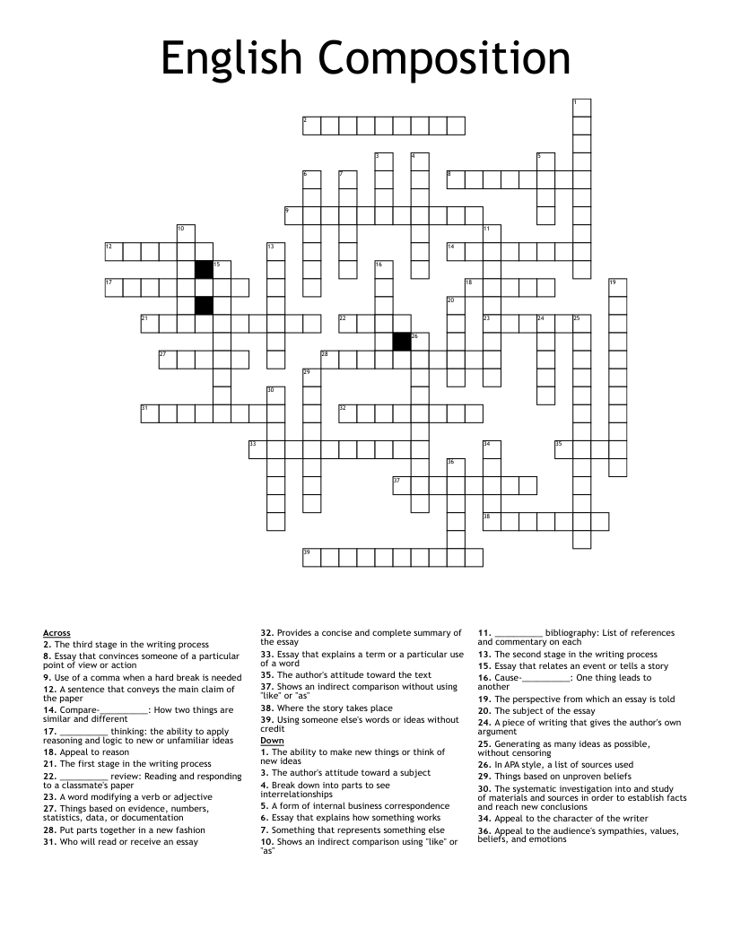 English Composition Crossword