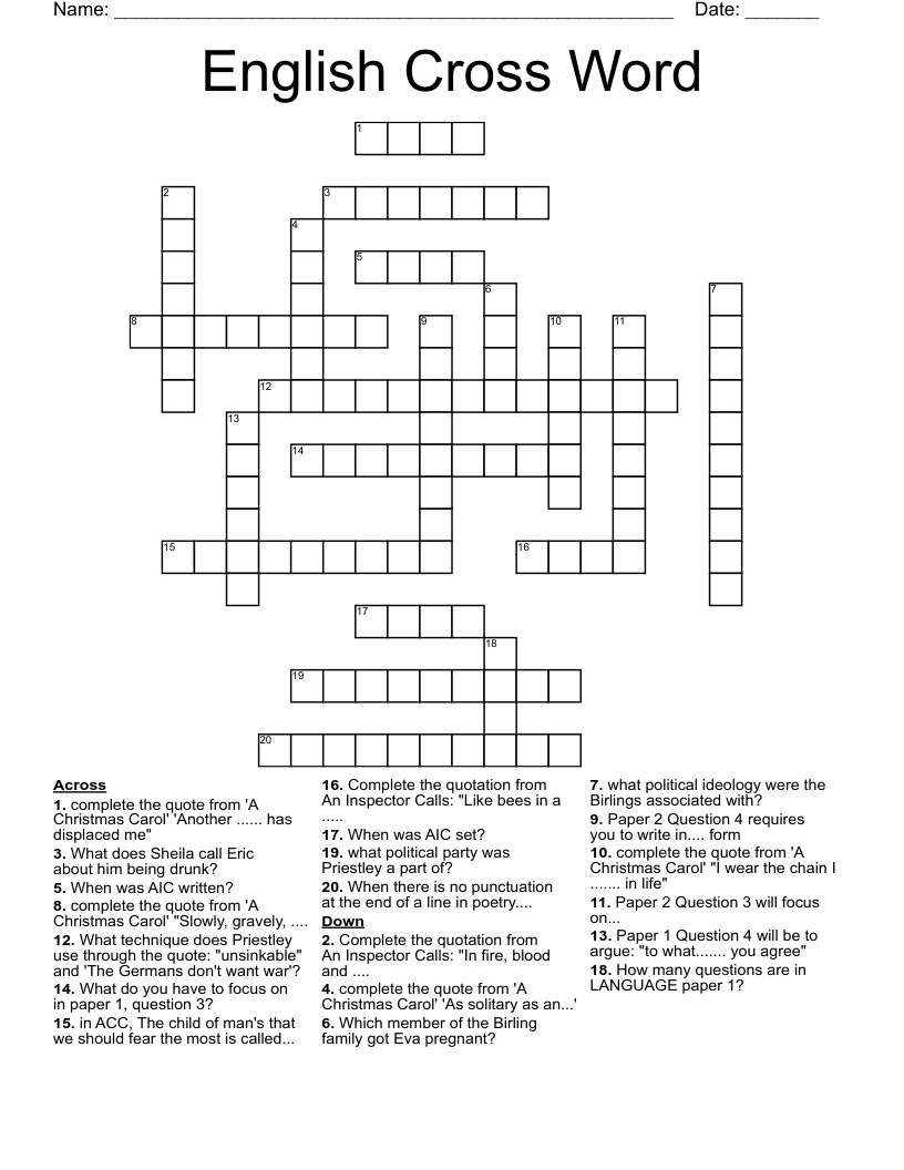 English Cross Word