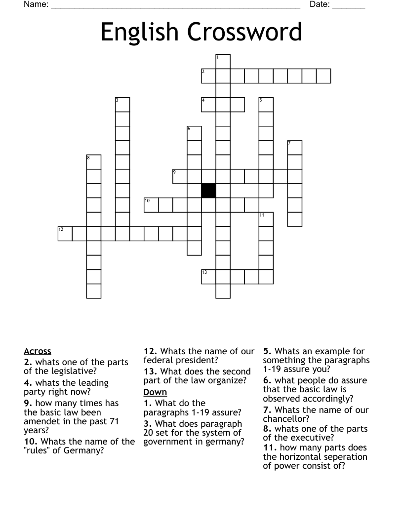 English Crossword