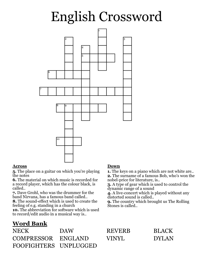 English Crossword