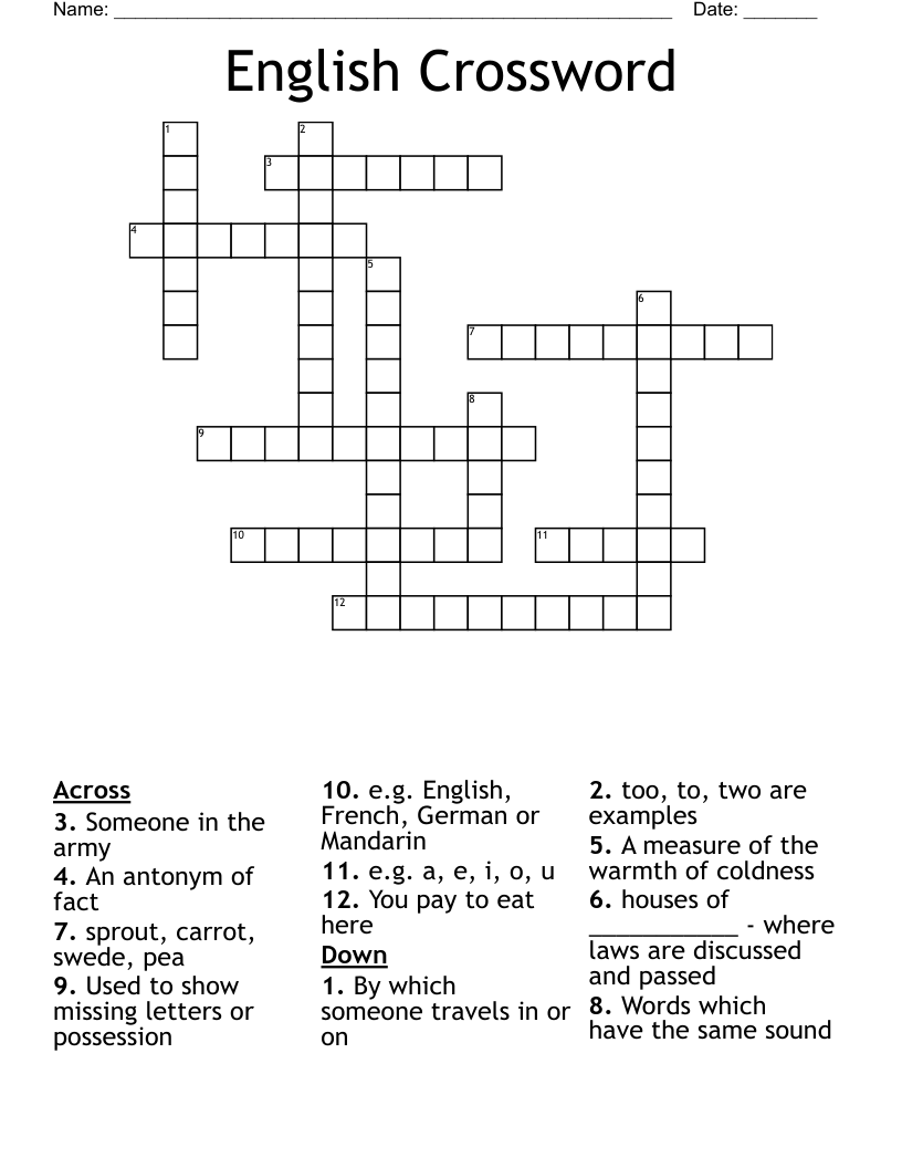 English Crossword