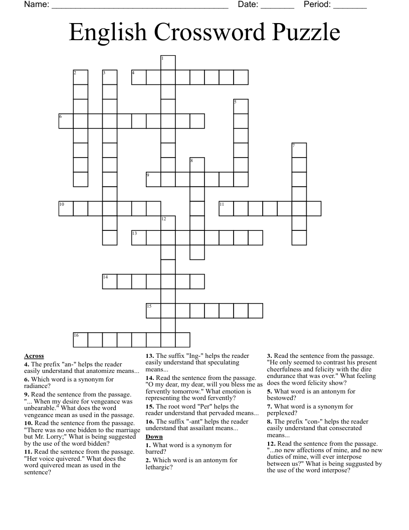 English Crossword Puzzle