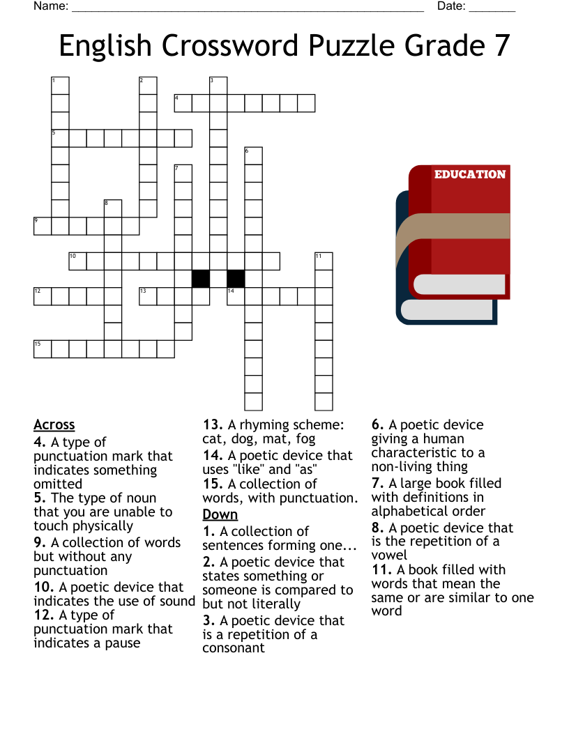 English Crossword Puzzle Grade 7