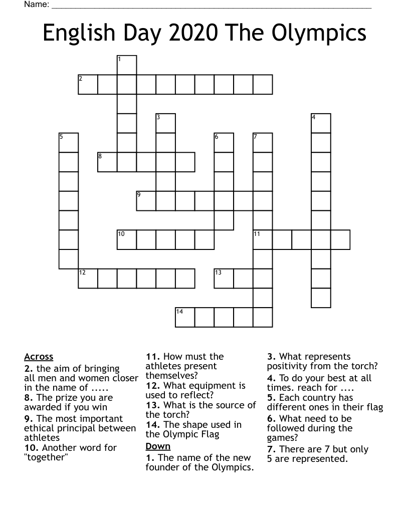 English Day 2020 The Olympics Crossword