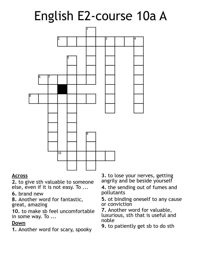 English E2-course 10a A Crossword