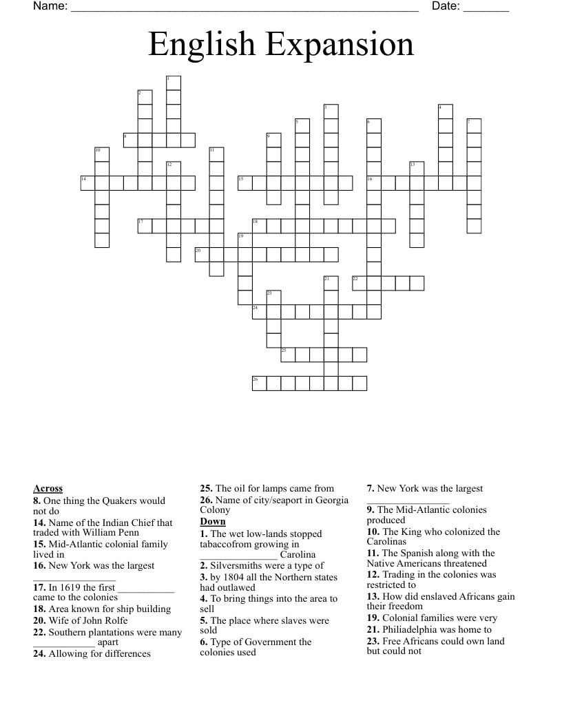 English Expansion Crossword