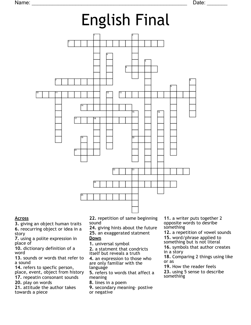 English Final  Crossword