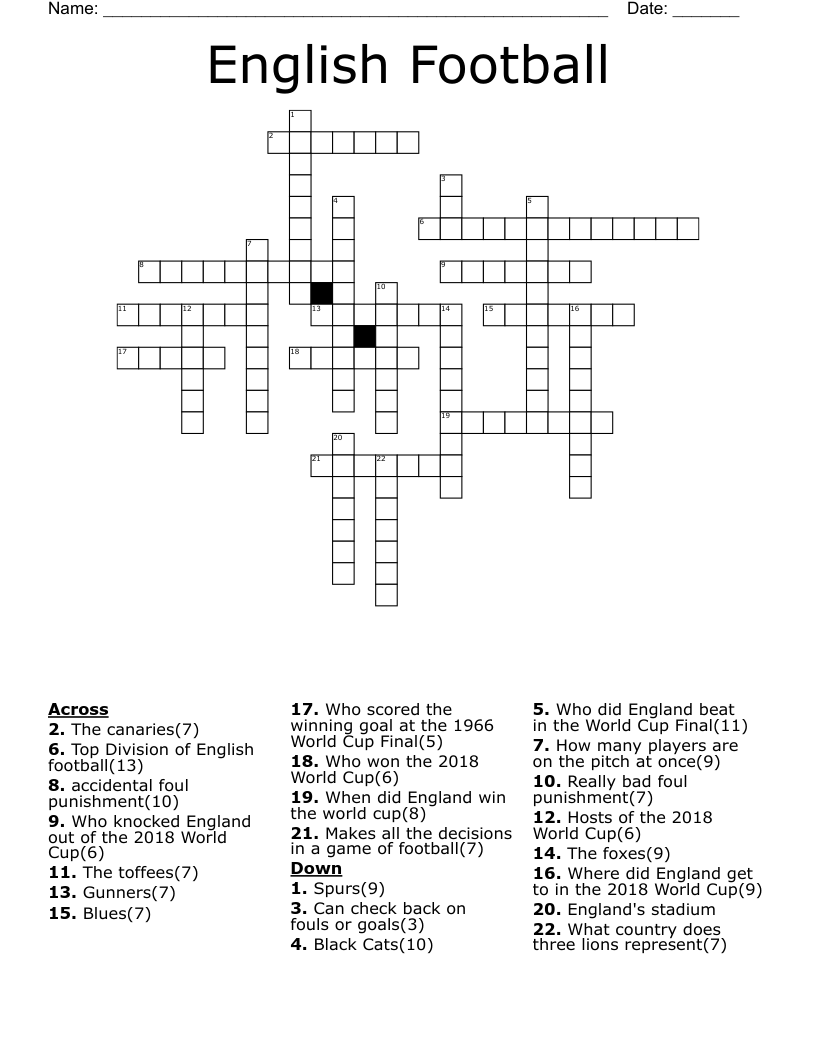 English Football Crossword