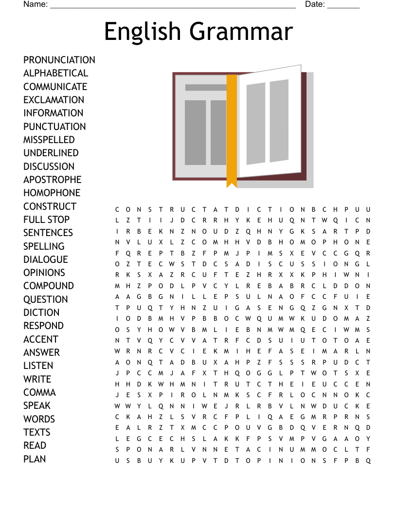 English Grammar Word Search