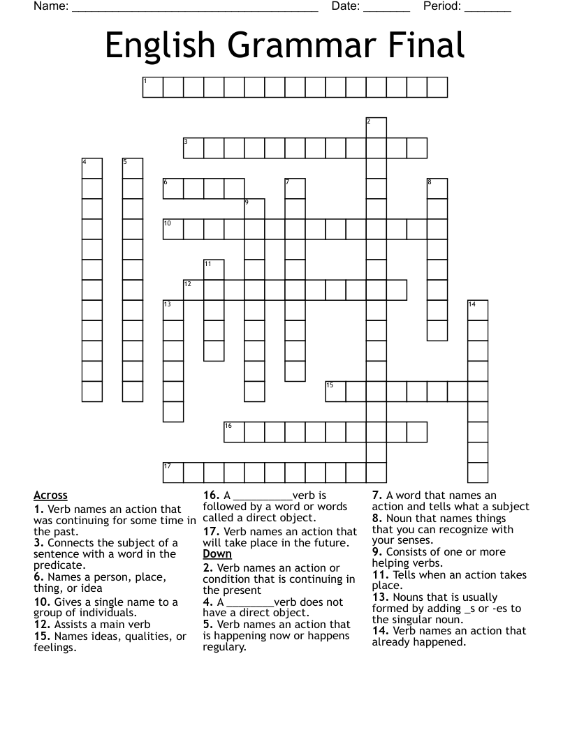 English Grammar Final Crossword