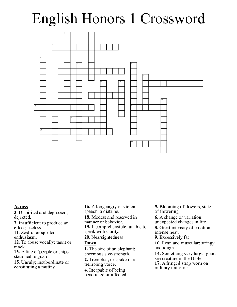English Honors 1 Crossword