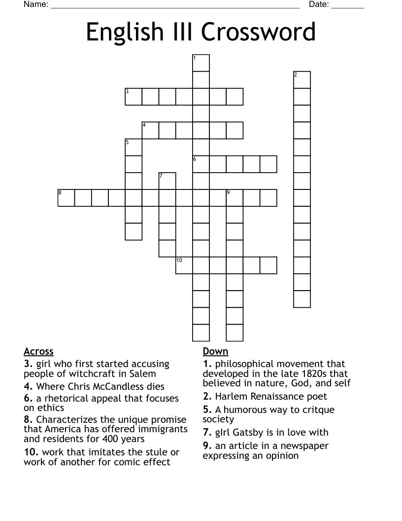 English III Crossword