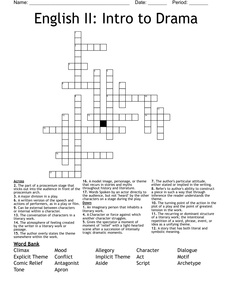 English II:  Intro to Drama Crossword