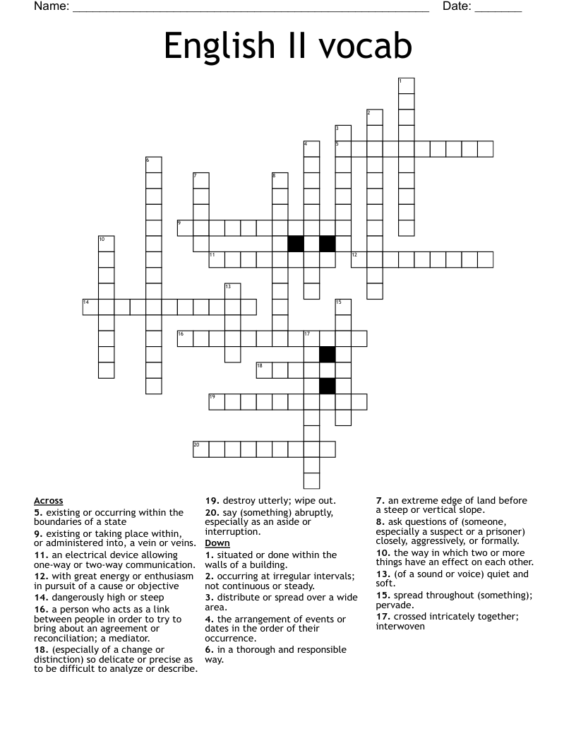 English II vocab Crossword