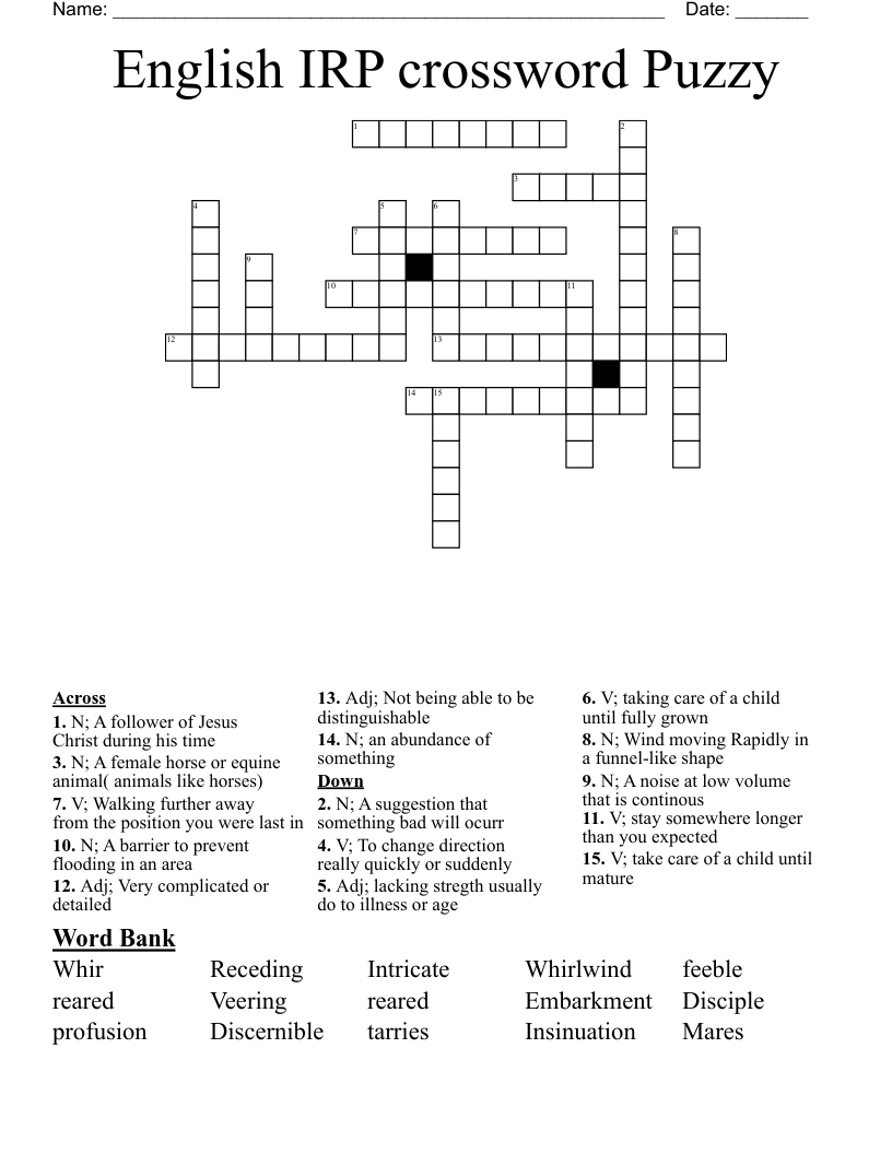 English IRP crossword Puzzy