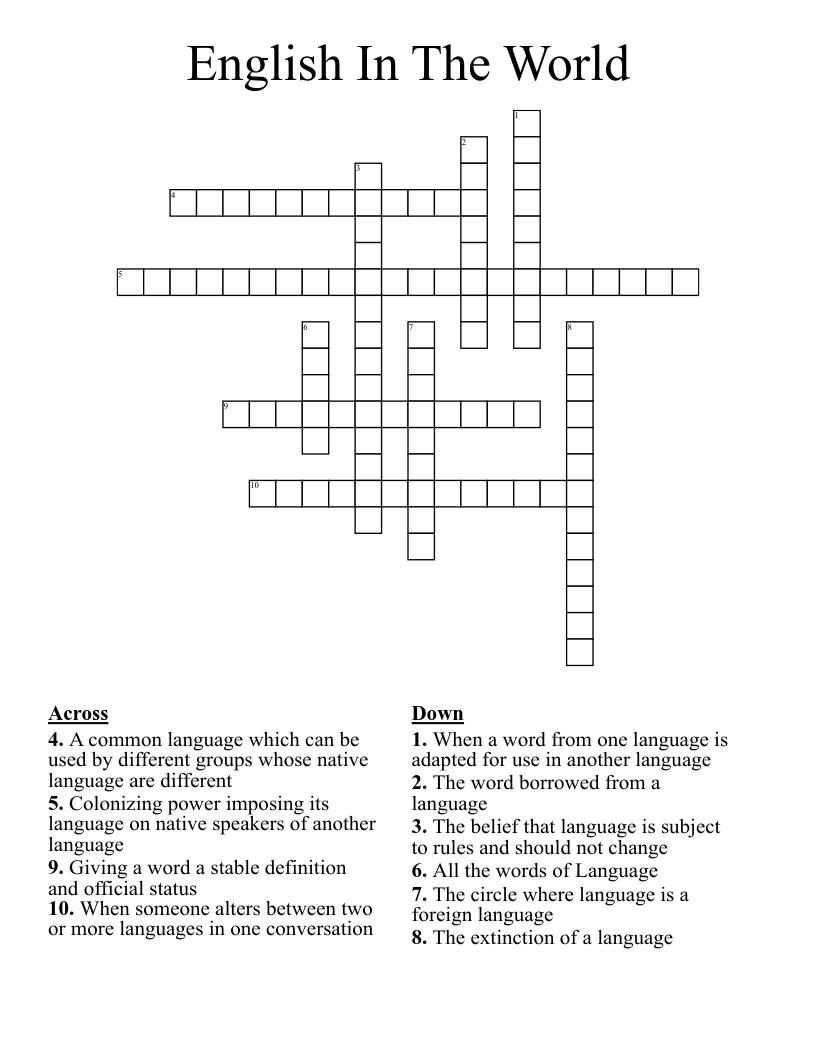 English In The World Crossword