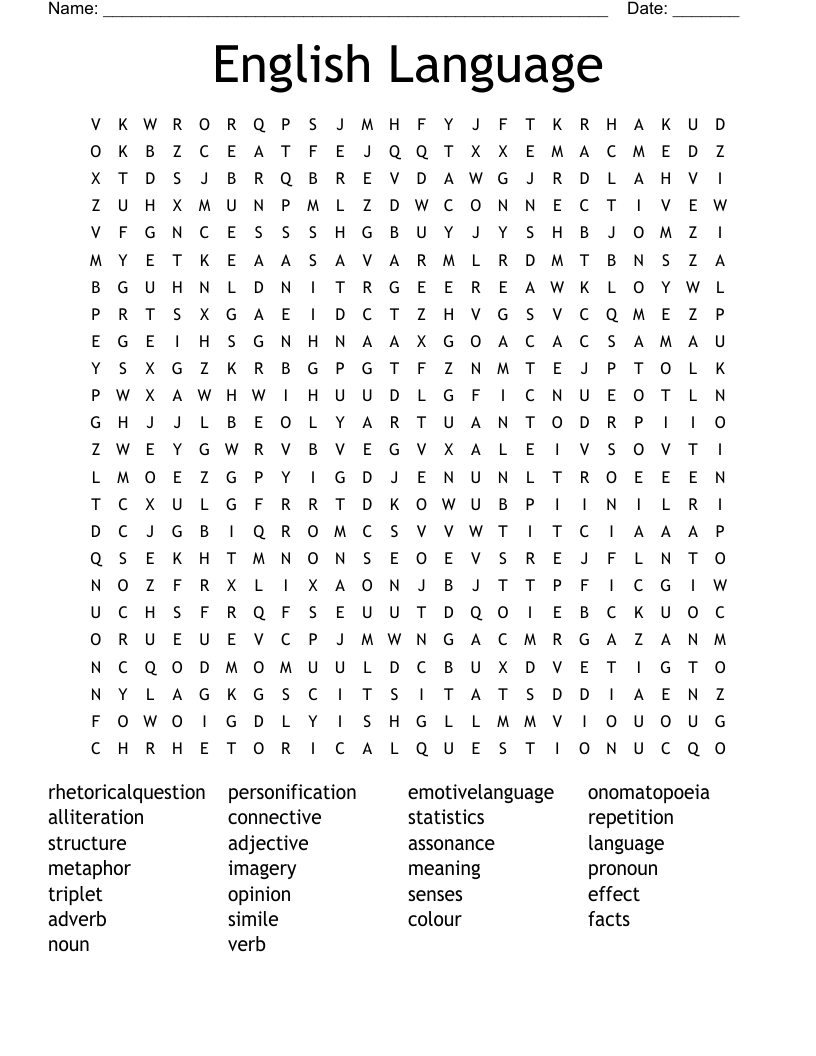 English Language Word Search