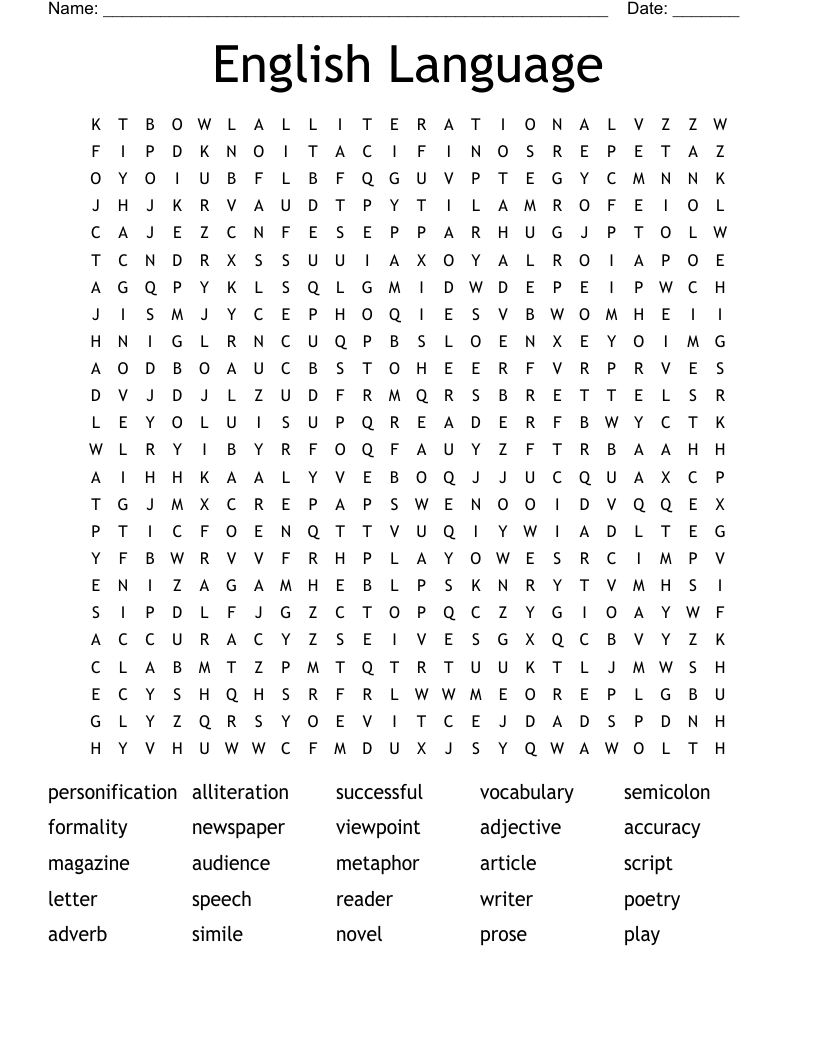 English Language Word Search