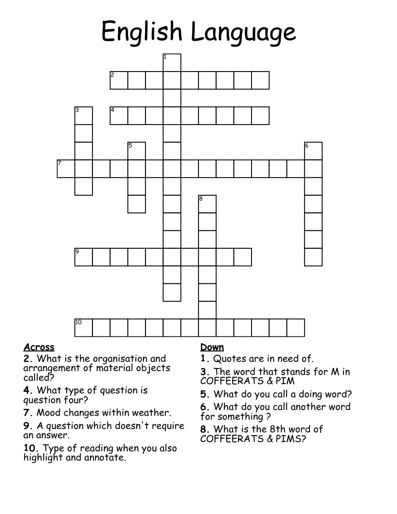 English Language Crossword