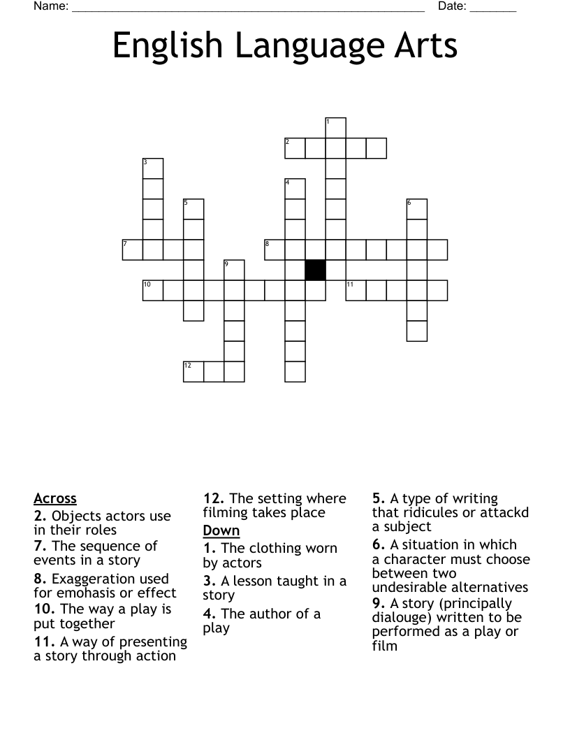English Language Arts Crossword
