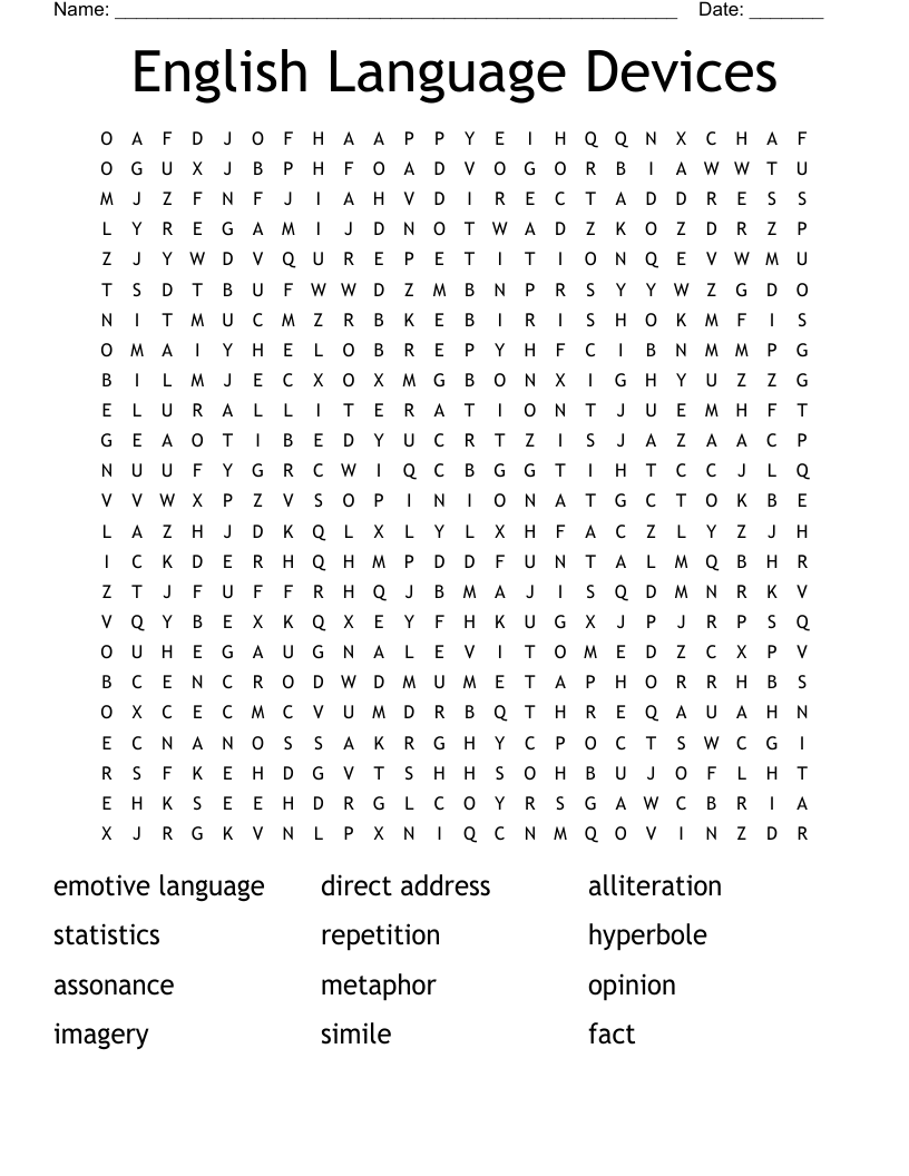 English Language Devices Word Search