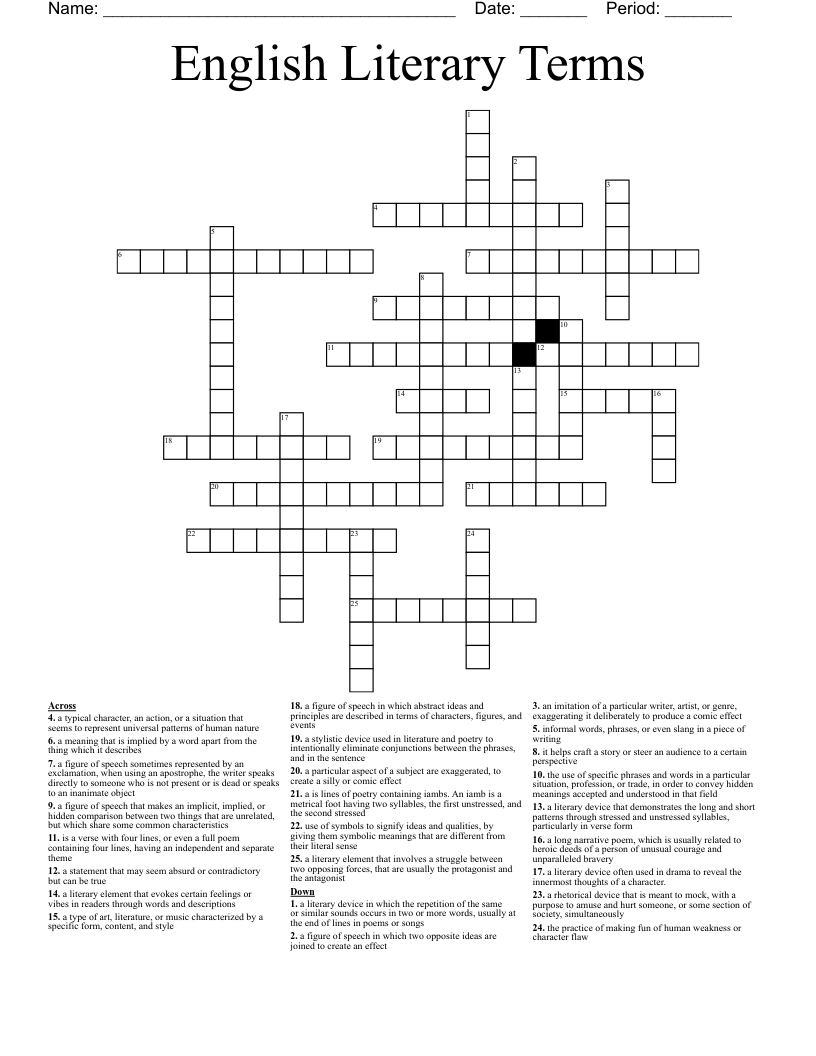 English Literary Terms Crossword