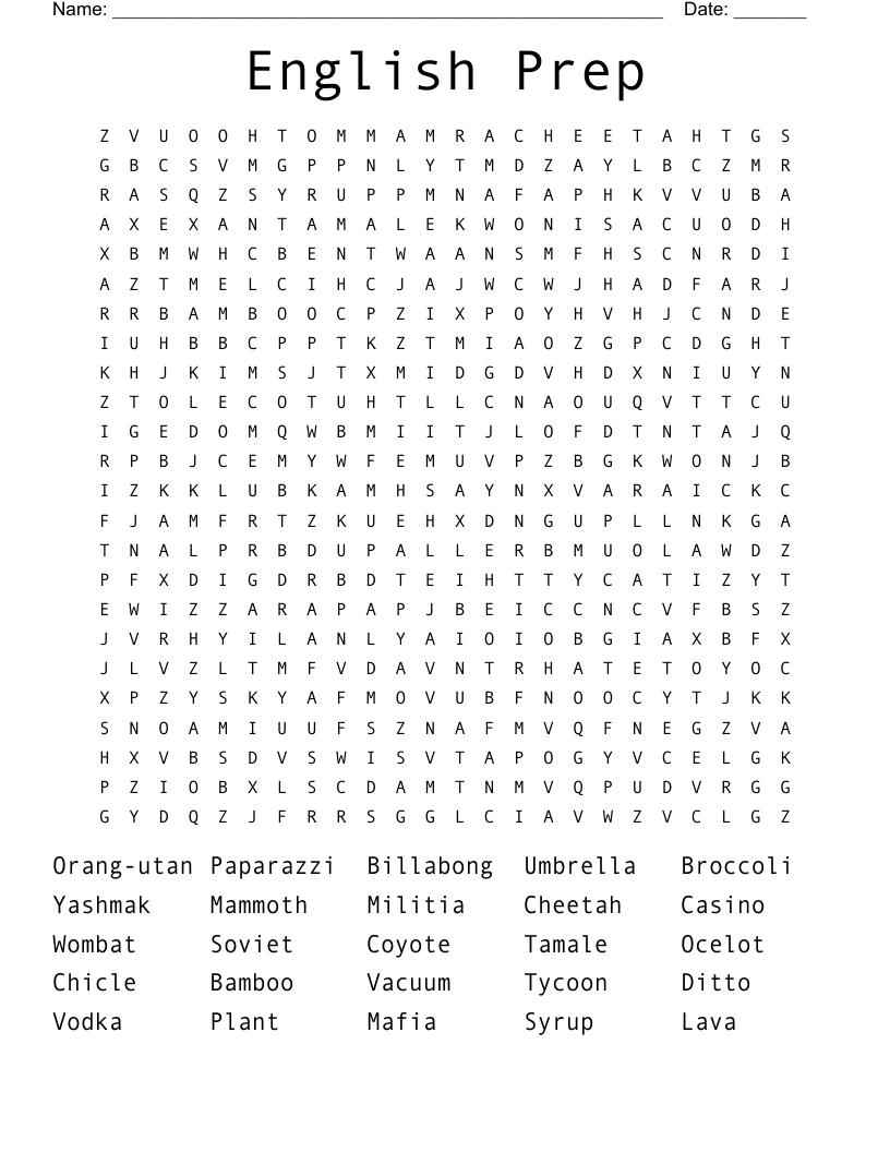 English Prep Word Search
