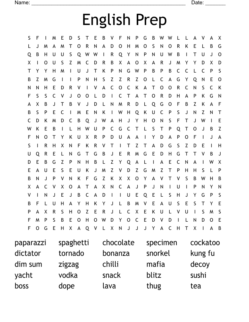 English Prep Word Search