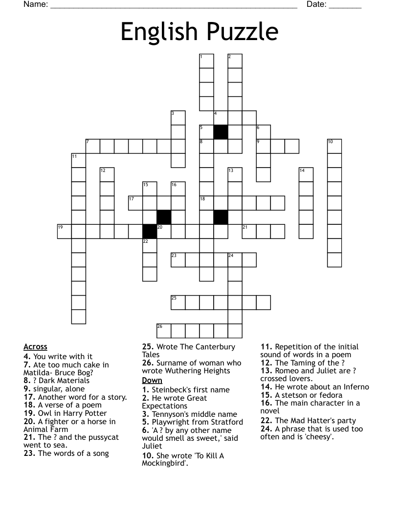 English Puzzle Crossword
